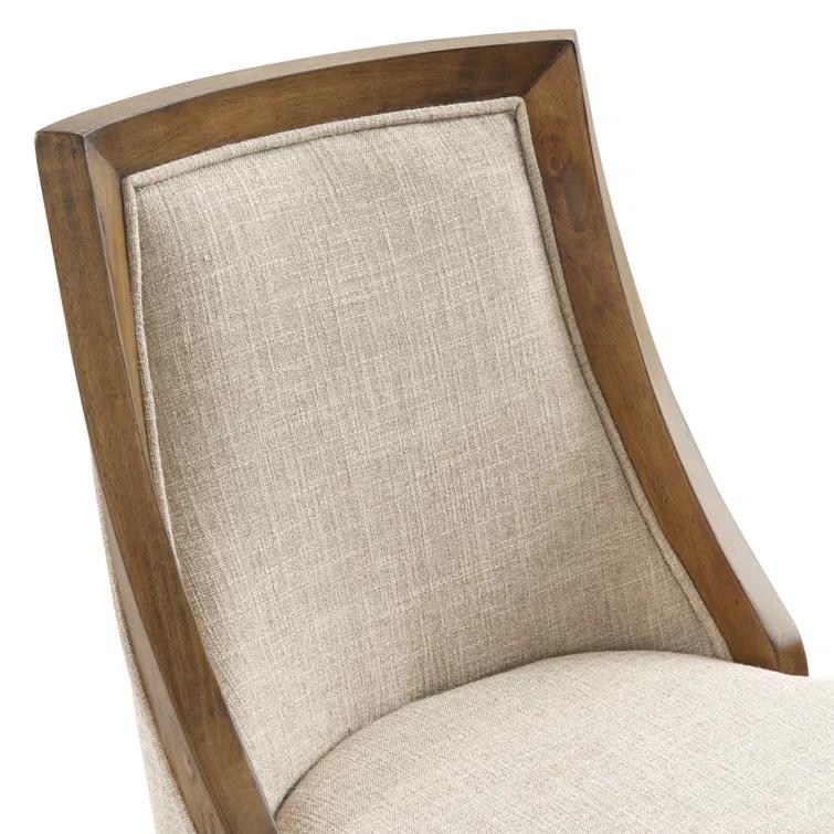 Alaterre Ellie Bar Height Stool, Back, Swivel Seat, Brown, Upholstered Padded Seat, Rubberwood Frame, Steel Memory Return Mechanism, Dimensions 19 in. W x 22 in. D x 46 in. H, Footrest, Metal Kick Plate