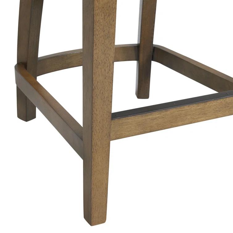 Alaterre Ellie Bar Height Stool, Back, Swivel Seat, Brown, Upholstered Padded Seat, Rubberwood Frame, Steel Memory Return Mechanism, Dimensions 19 in. W x 22 in. D x 46 in. H, Footrest, Metal Kick Plate