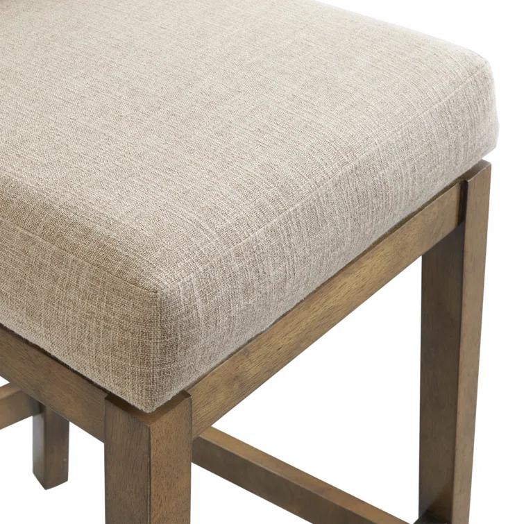 Alaterre Ellie Bar Height Stool, Back, Swivel Seat, Brown, Upholstered Padded Seat, Rubberwood Frame, Steel Memory Return Mechanism, Dimensions 19 in. W x 22 in. D x 46 in. H, Footrest, Metal Kick Plate