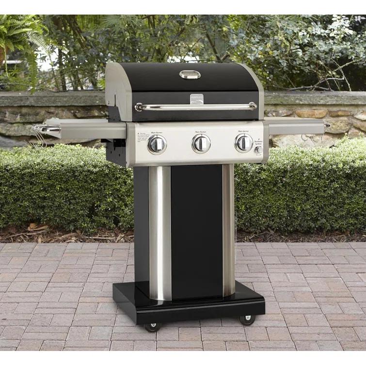 Kenmore 3-Burner Propane Gas Grill with Foldable Side Tables for Outdoor BBQ