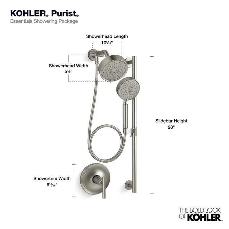 Kohler Purist Performance Showering Kit, 2.5 GPM Multifunction Showerhead and Handshower Package, Three Spray Settings