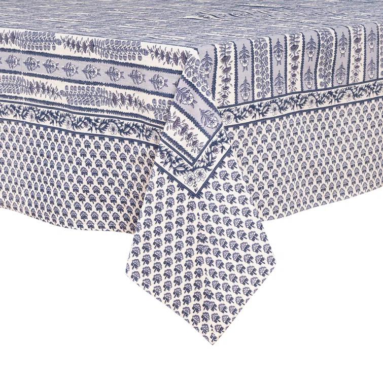 Blue Marine Floral Rectangular Fabric Tablecloth 71x128