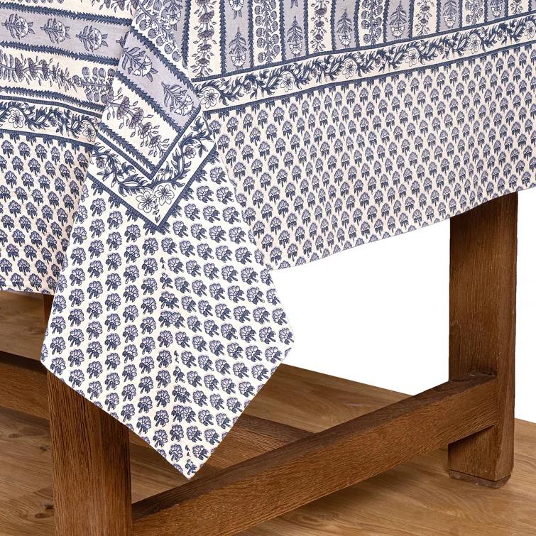 Blue Marine Floral Rectangular Fabric Tablecloth 71x128