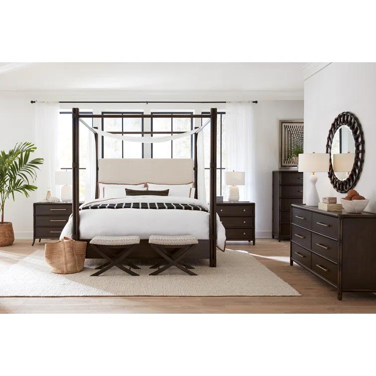 King Neo Cream Upholstered Canopy Bed with Oak Veneers
