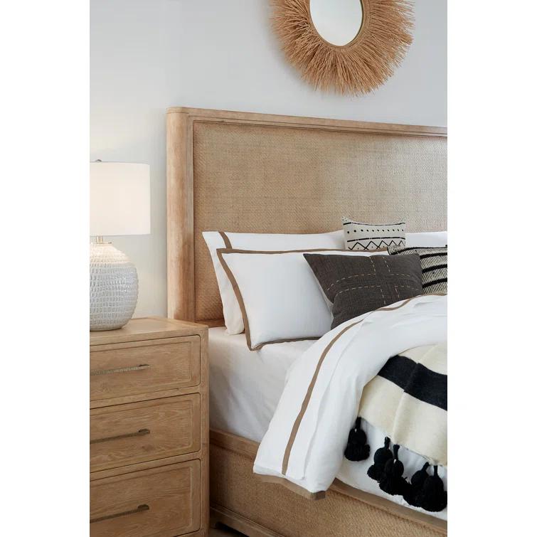 Beige Wood California King Upholstered Panel Bed with Headboard