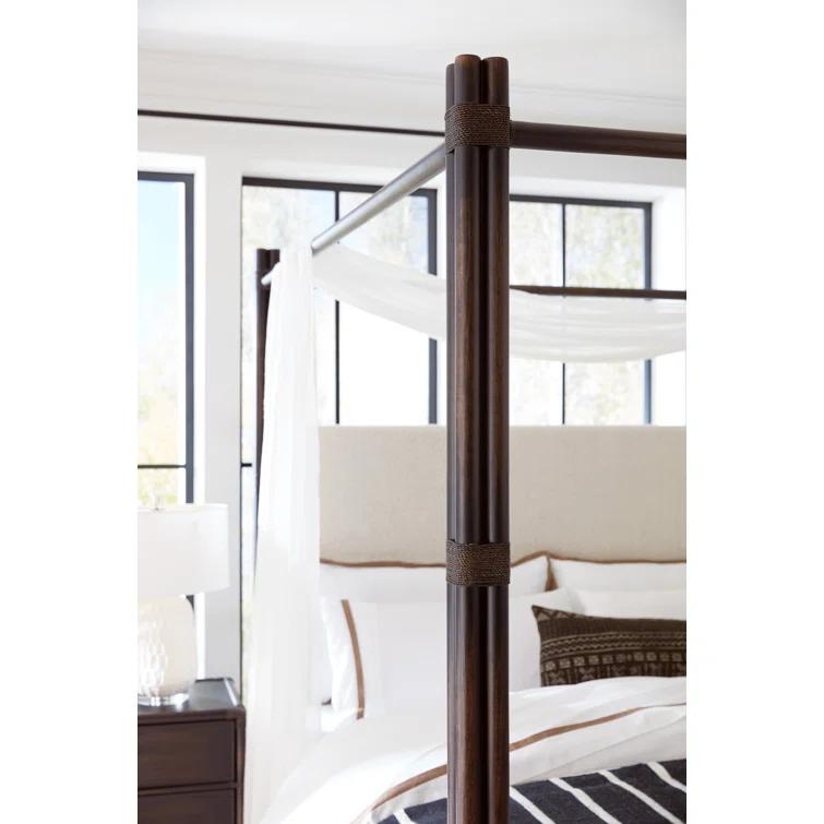 King Neo Cream Upholstered Canopy Bed with Oak Veneers