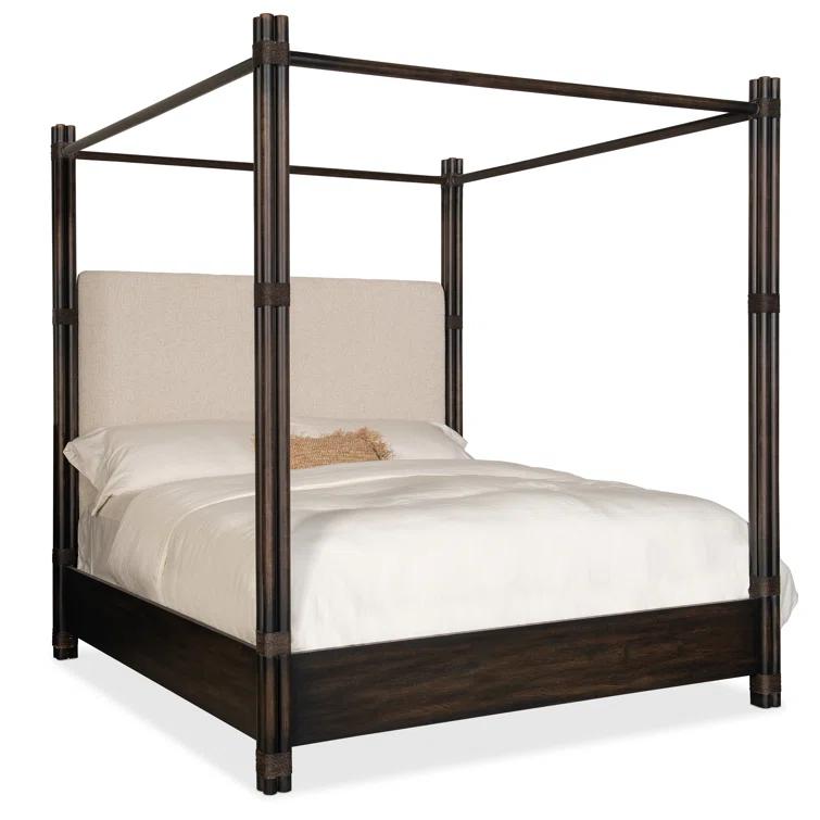 King Neo Cream Upholstered Canopy Bed with Oak Veneers