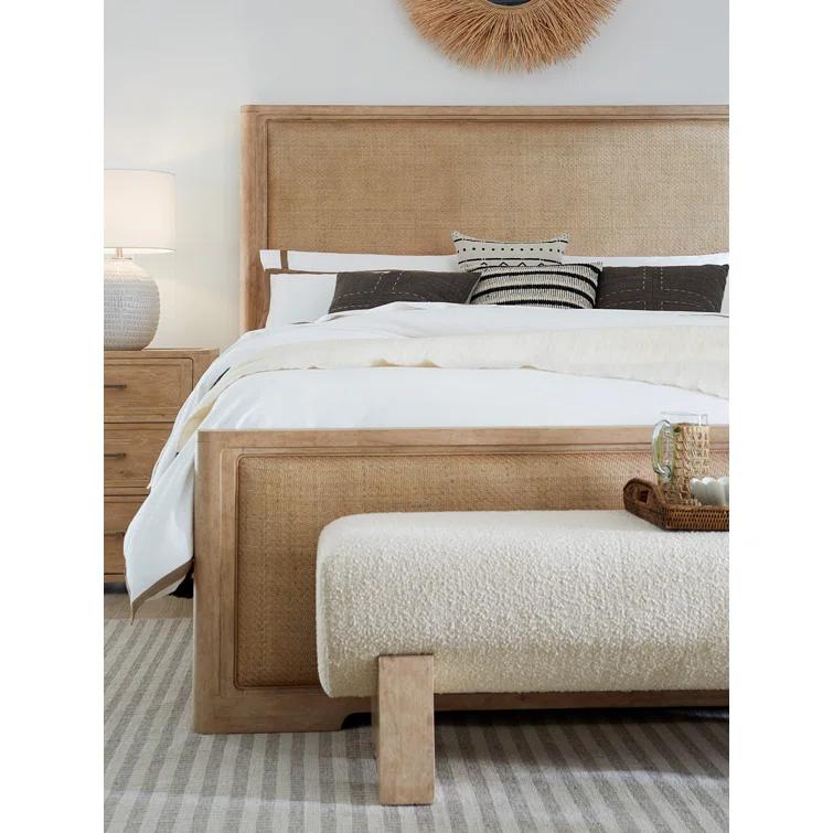 Beige Wood California King Upholstered Panel Bed with Headboard