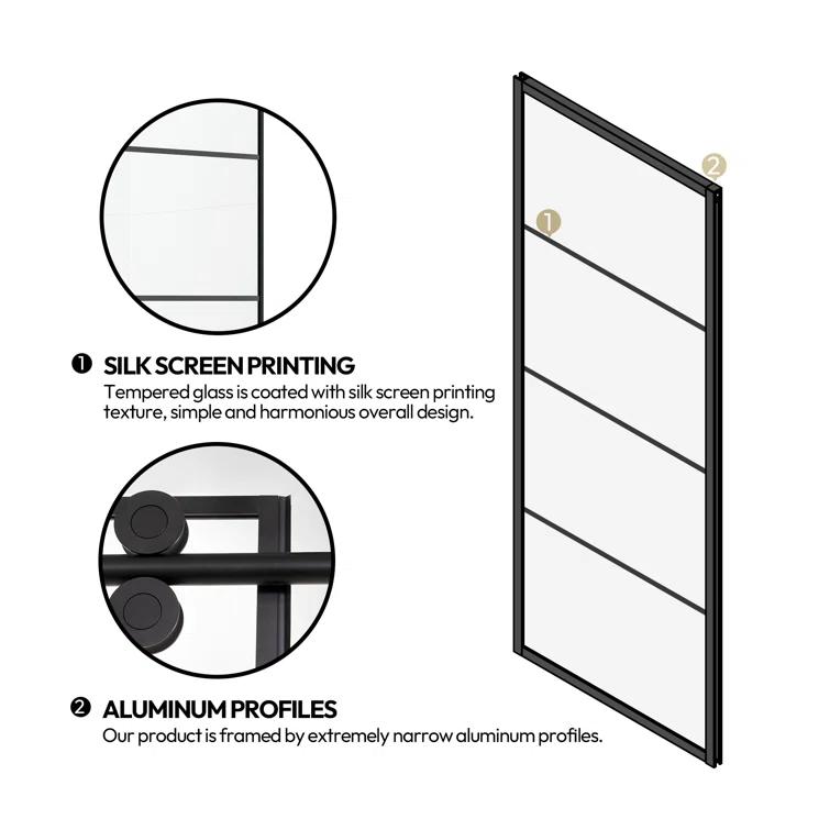 Vinnova 320060+36P-MB Losar 60" W x 78" H Rectangle Single Sliding Shower Enclosure in Matte Black