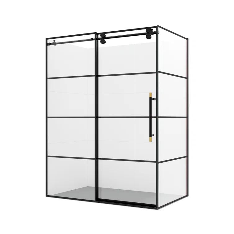 Vinnova 320060+36P-MB Losar 60" W x 78" H Rectangle Single Sliding Shower Enclosure in Matte Black