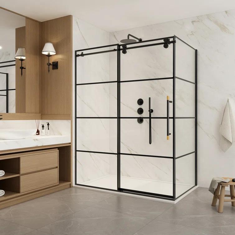 Vinnova 320060+36P-MB Losar 60" W x 78" H Rectangle Single Sliding Shower Enclosure in Matte Black