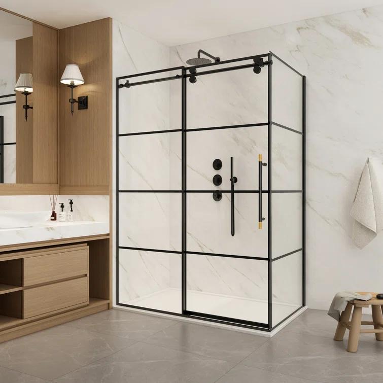 Vinnova 320048+36P-MB Losar 48'' W 78'' H Framed Rectangle Reversible Shower Enclosure