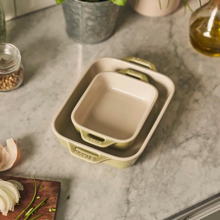 Staub Macaron Pastel Green Rectangular Bakers, Set of 2