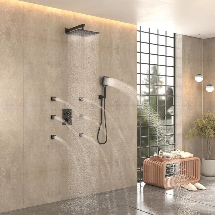 Rainfall Symphony 12inch 3-Function Dual Shower Head Thermostatic Shower System with 3 Sprays Handheld