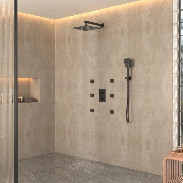 Rainfall Symphony 12inch 3-Function Dual Shower Head Thermostatic Shower System with 3 Sprays Handheld