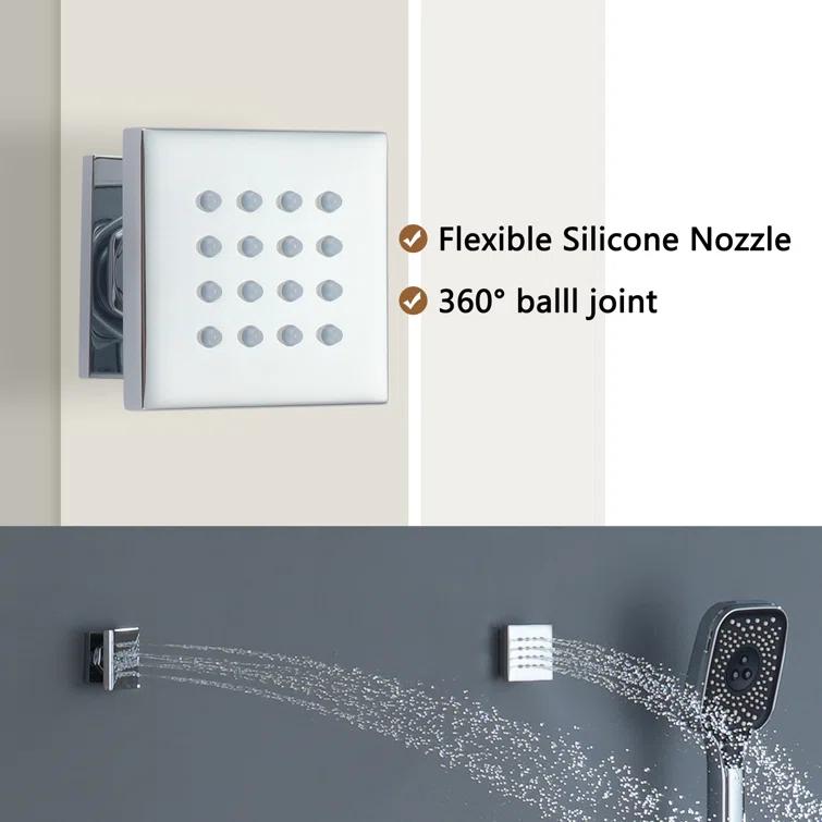 Revitalize 3-Function 12 Inch Wall Mount Rainfall Thermostatic Shower System with 6 Body Jets