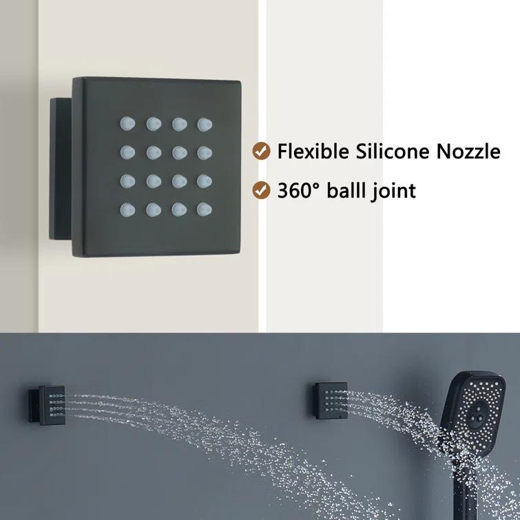 Revitalize 3-Function 12 Inch Ceiling Mount Rainfall Thermostatic Shower System with 6 Body Jets