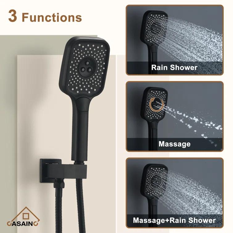 Rainfall Symphony 12inch 3-Function Dual Shower Head Thermostatic Shower System with 3 Sprays Handheld