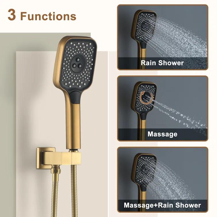 Rainfall Symphony 12inch 3-Function Dual Shower Head Thermostatic Shower System with 3 Sprays Handheld