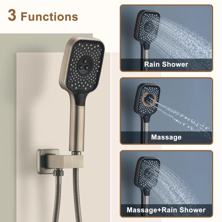 Rainfall Symphony 12inch 3-Function Dual Shower Head Thermostatic Shower System with 3 Sprays Handheld