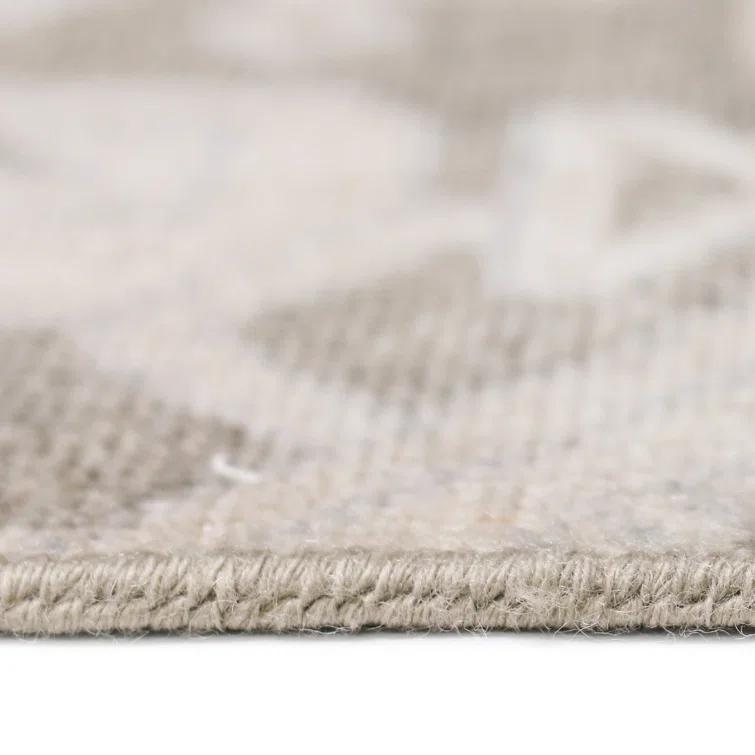 Reversible Taupe Hand-Knotted Wool & Viscose Accent Rug with Faded Embellishment