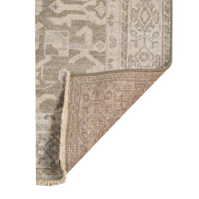 Reversible Taupe Hand-Knotted Wool & Viscose Accent Rug with Faded Embellishment