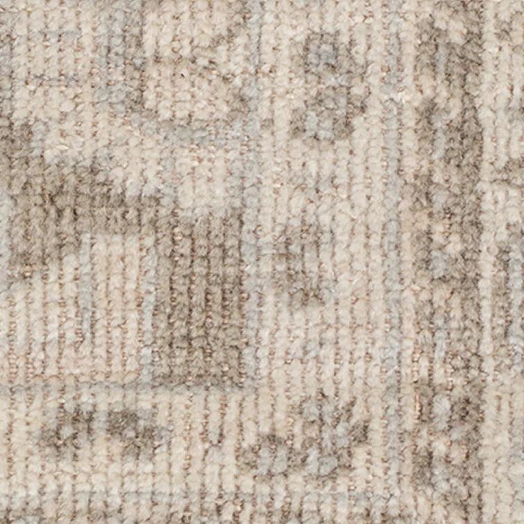 Reversible Taupe Hand-Knotted Wool & Viscose Accent Rug with Faded Embellishment