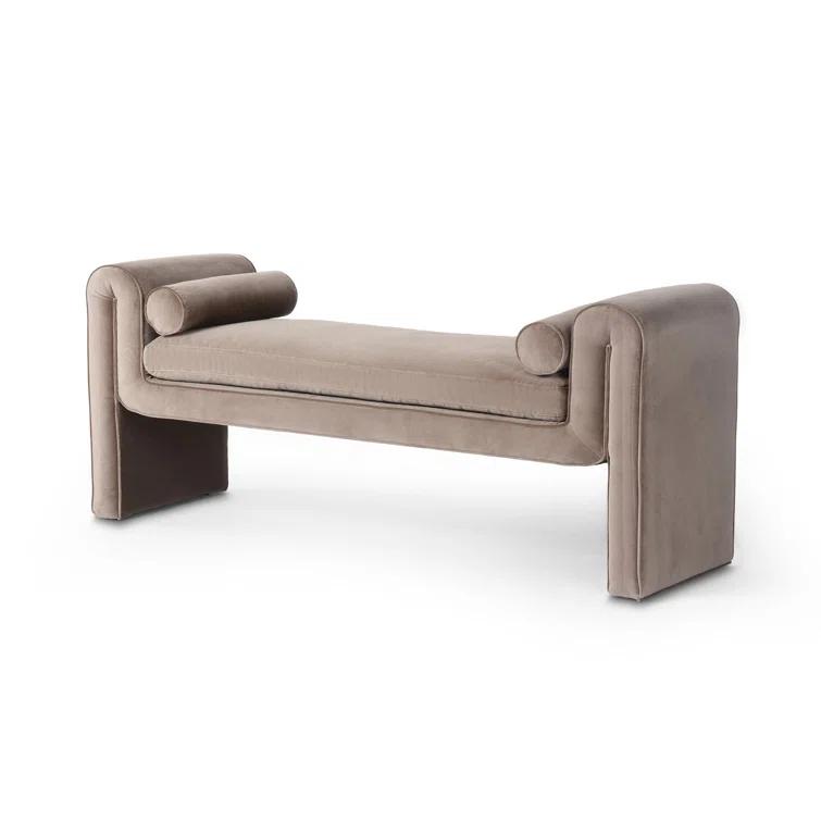 Camel Velvet Upholstered Sled Leg Accent Bench