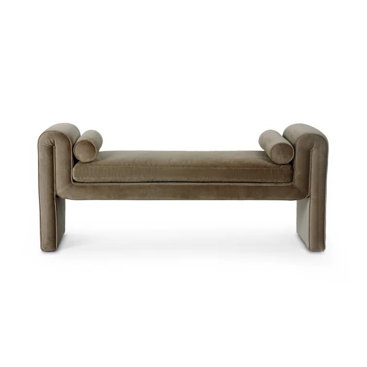 Camel Velvet Upholstered Sled Leg Accent Bench