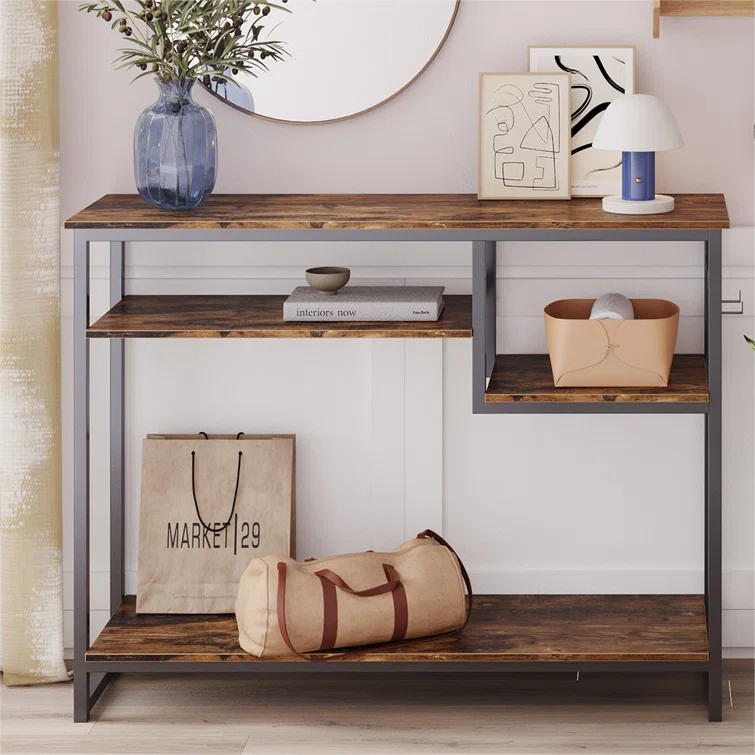 Rosevell 39.4" Console Table for Entryway with 4 Tier Storage Shelves