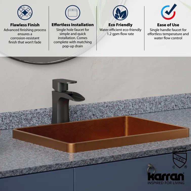 Karran Kassel Single Handle Single Hole Basin Bathroom Faucet With Matching Pop-up Drain