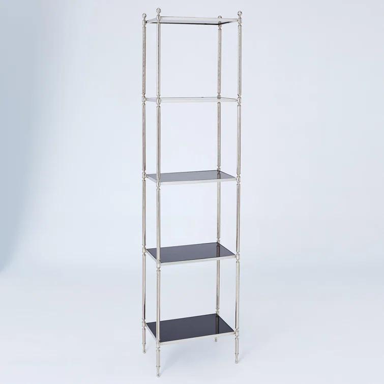 Nickel and Black Brass Frame Etagere Bookcase with Marble Shelves