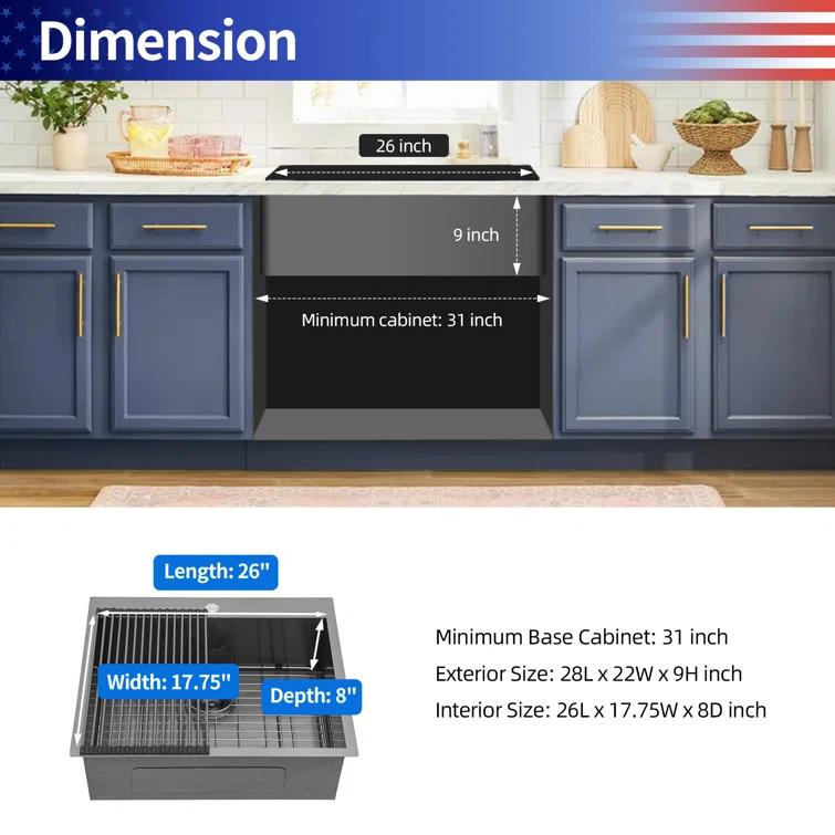 28'' L Drop-In Single Bowl Stainless Steel Kitchen Sink