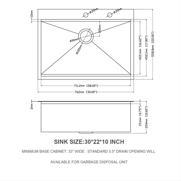 Sarlai S-LTS3022A1 30" L x 22" W Drop-In Workstation Single Bowl Stainless Steel Kitchen Sink