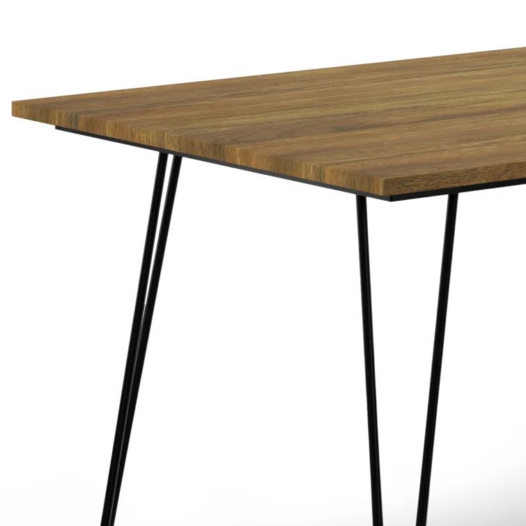 Hunter 66"W Solid Mango Wood Dining Table, Industrial Style with Hairpin Legs, Seats 6