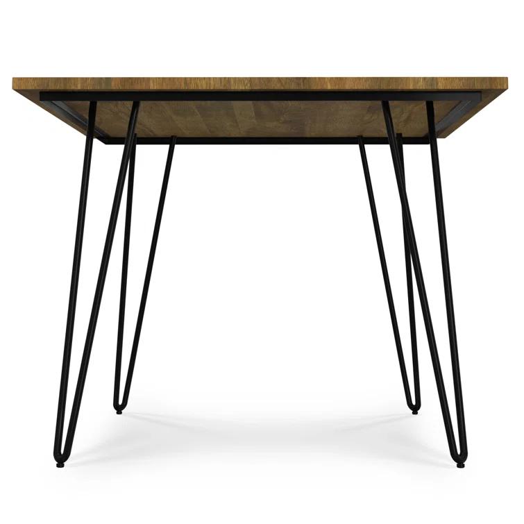 Hunter 66"W Solid Mango Wood Dining Table, Industrial Style with Hairpin Legs, Seats 6