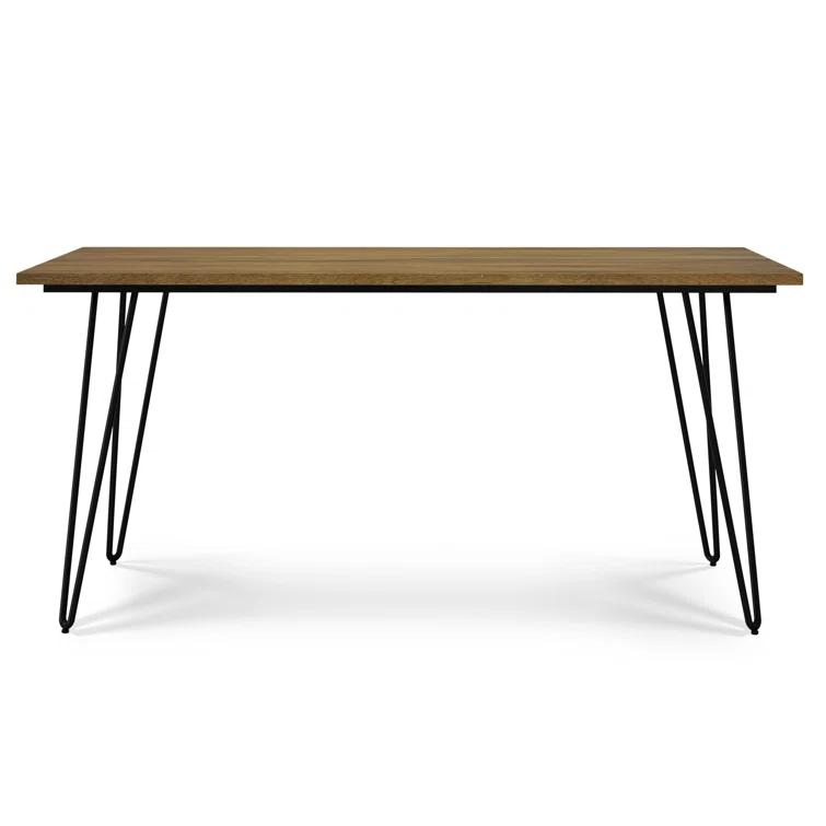 Hunter 66"W Solid Mango Wood Dining Table, Industrial Style with Hairpin Legs, Seats 6