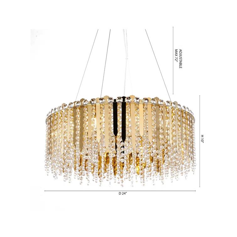 Eranda Gold Stainless Steel 24" Drum Chandelier with Crystal Beads