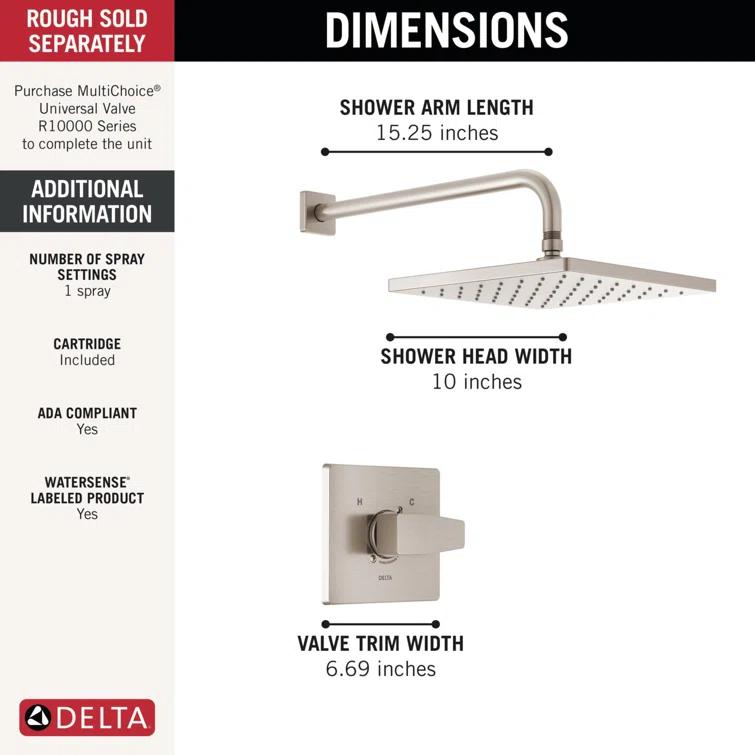 Modern Raincan Square Single-Function Shower Faucet Set, Valve Trim Kit, Rainfall Shower Head