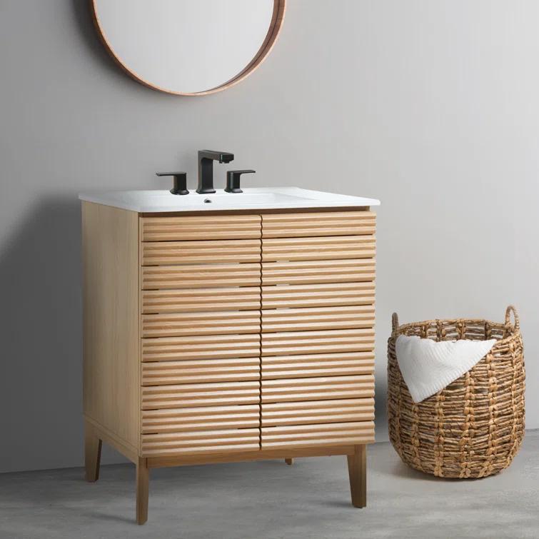 Calandre 30" Slat Modern Farmhouse 2-Shelf Bath Vanity Cabinet Only (Sink Basin not Included)