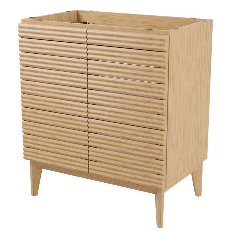 Calandre 30" Slat Modern Farmhouse 2-Shelf Bath Vanity Cabinet Only (Sink Basin not Included)