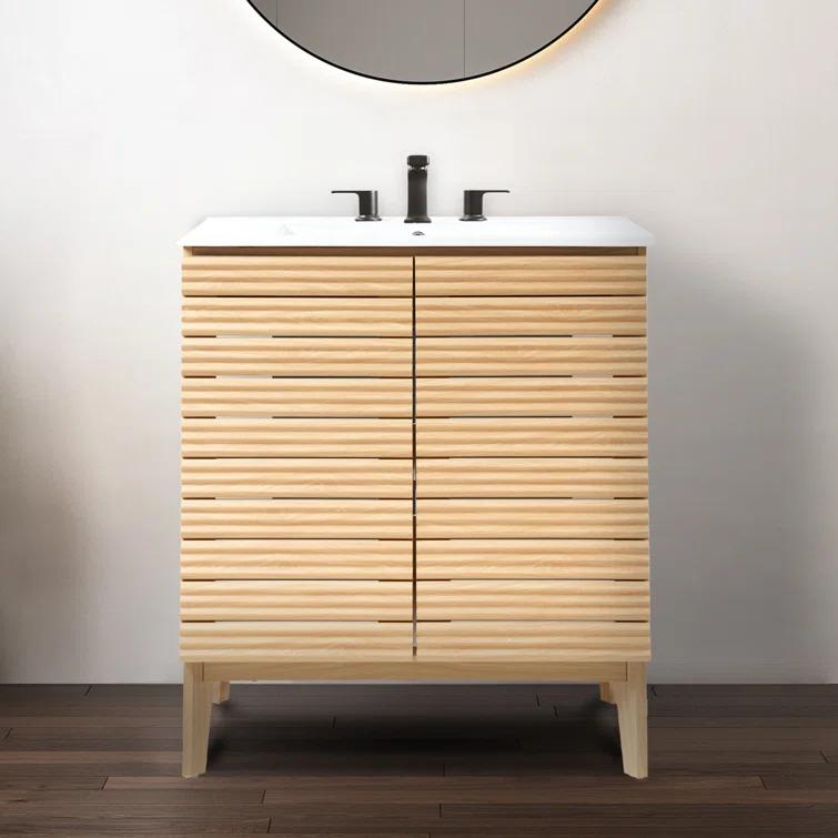 Calandre 30" Slat Modern Farmhouse 2-Shelf Bath Vanity Cabinet Only (Sink Basin not Included)