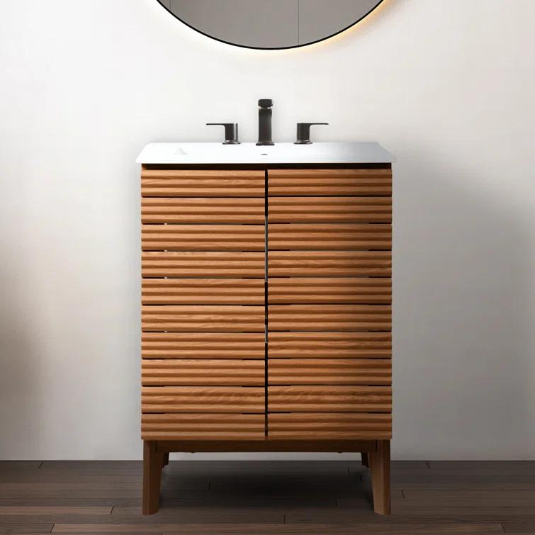Calandre 24" Slat Modern Farmhouse 2-Shelf Bath Vanity Cabinet Only (Sink Basin not Included)
