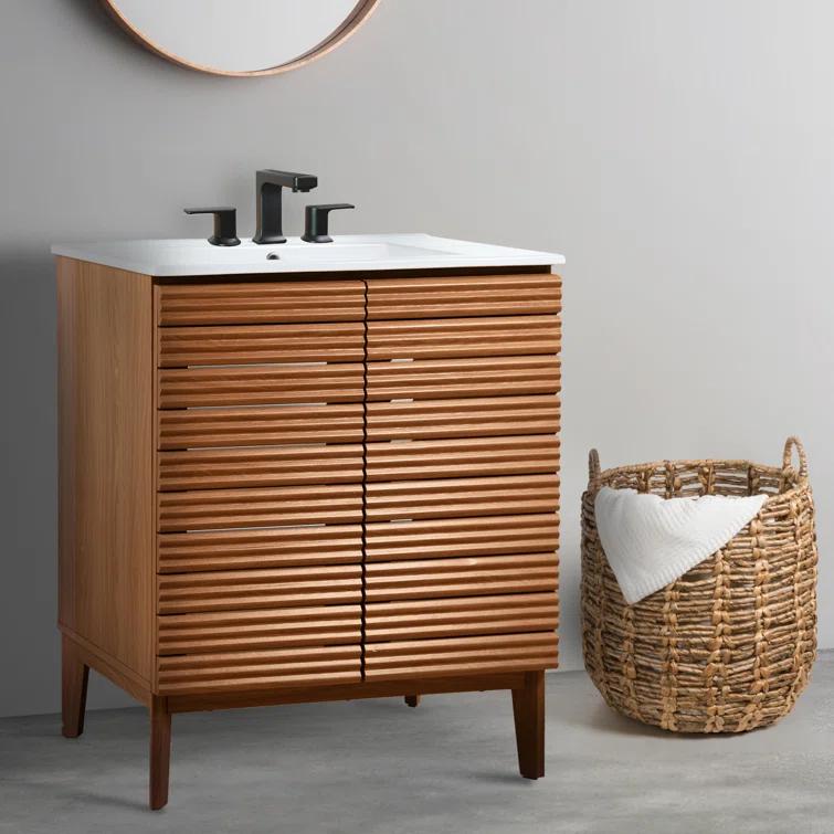 Calandre 30" Slat Modern Farmhouse 2-Shelf Bath Vanity Cabinet Only (Sink Basin not Included)