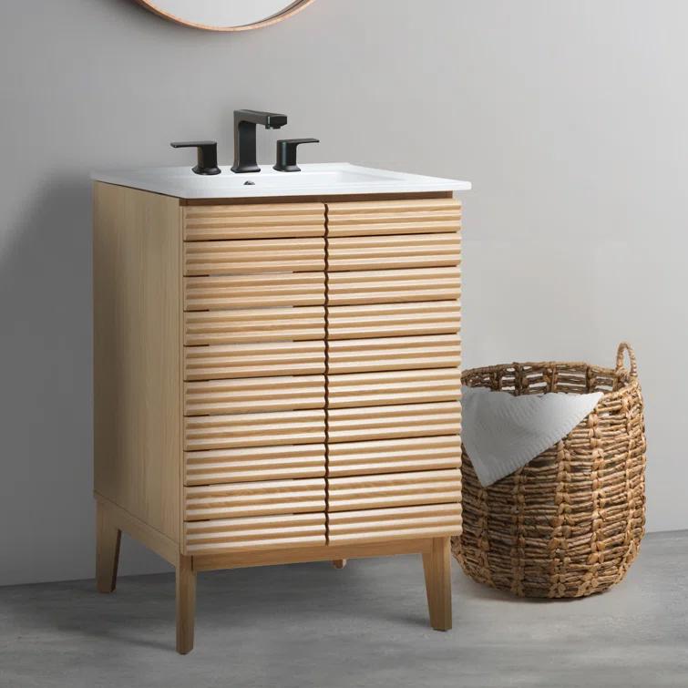 Calandre 24" Slat Modern Farmhouse 2-Shelf Bath Vanity Cabinet Only (Sink Basin not Included)