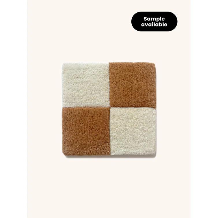 Terra Brown and White Hand-Tufted Wool Checkerboard Rug