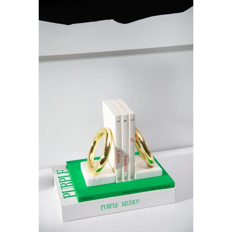 Gold and White Marble Ring Bookends Set of 2