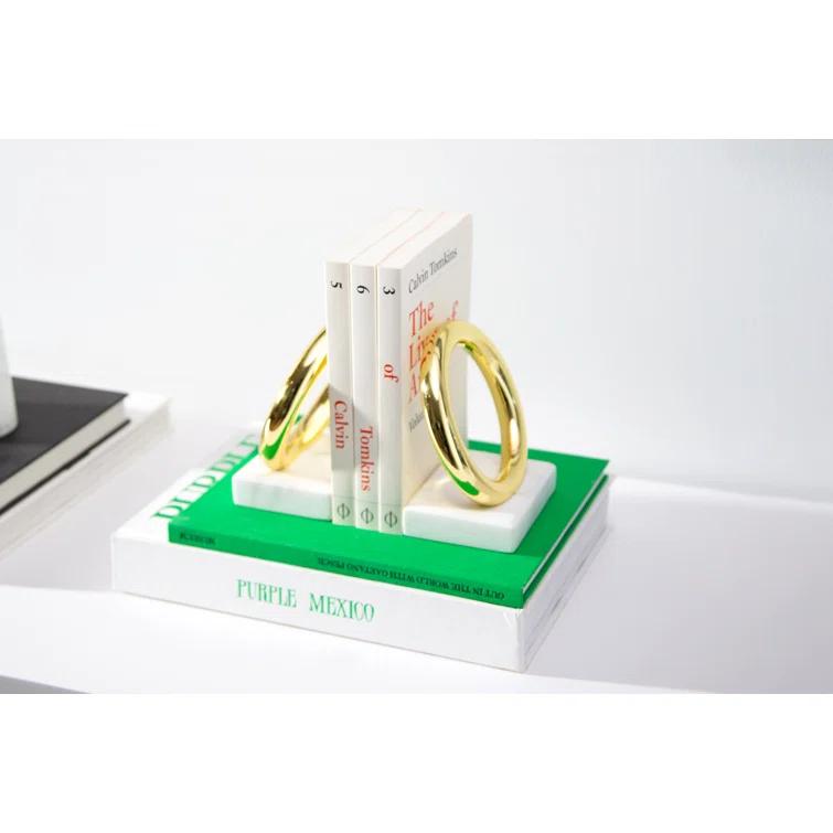 Gold and White Marble Ring Bookends Set of 2