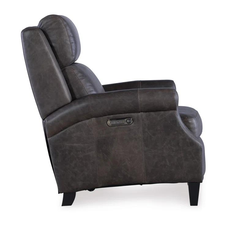 Saddlebag Lead Genuine Leather Recliner with Dark Wood Finish