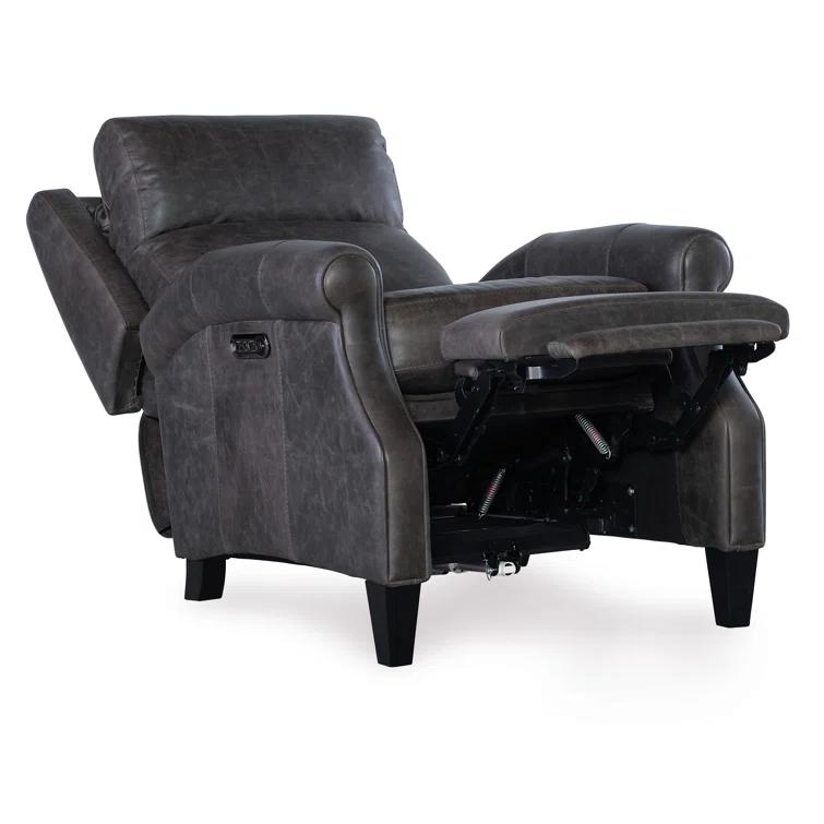 Saddlebag Lead Genuine Leather Recliner with Dark Wood Finish